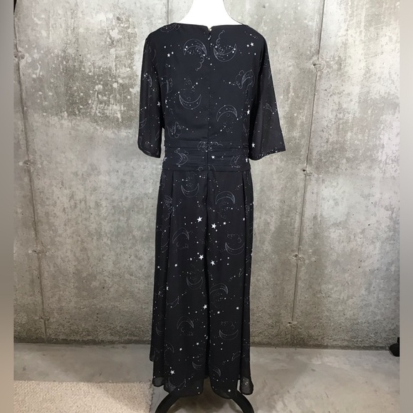 eShakti Womens Maxi Dress Size 24W Pockets Sheer Chiffon Celestial Black Witchy - Picture 7 of 16